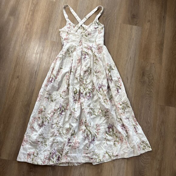Brock Collection x H&M cream floral cross back midi dress XS 0 2 linen lyocell - Picture 14 of 16